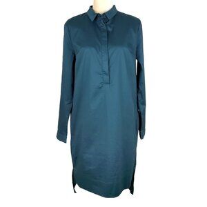 Miracle Berry Teal Cotton Long Sleeve Collared Button Placket Midi Shirt Dress L